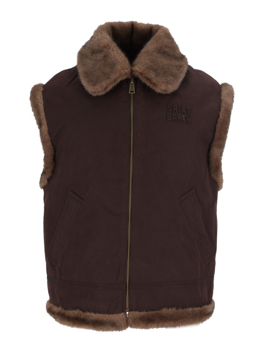 Mc2 Saint Barth Hesketh Dark Brown Faux Shearling Gilet