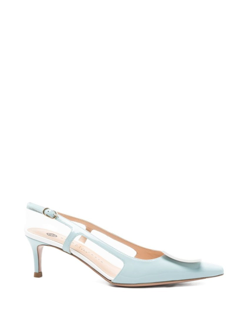 Roberto Festa Blue Square Toe Buckle Slingback Heels