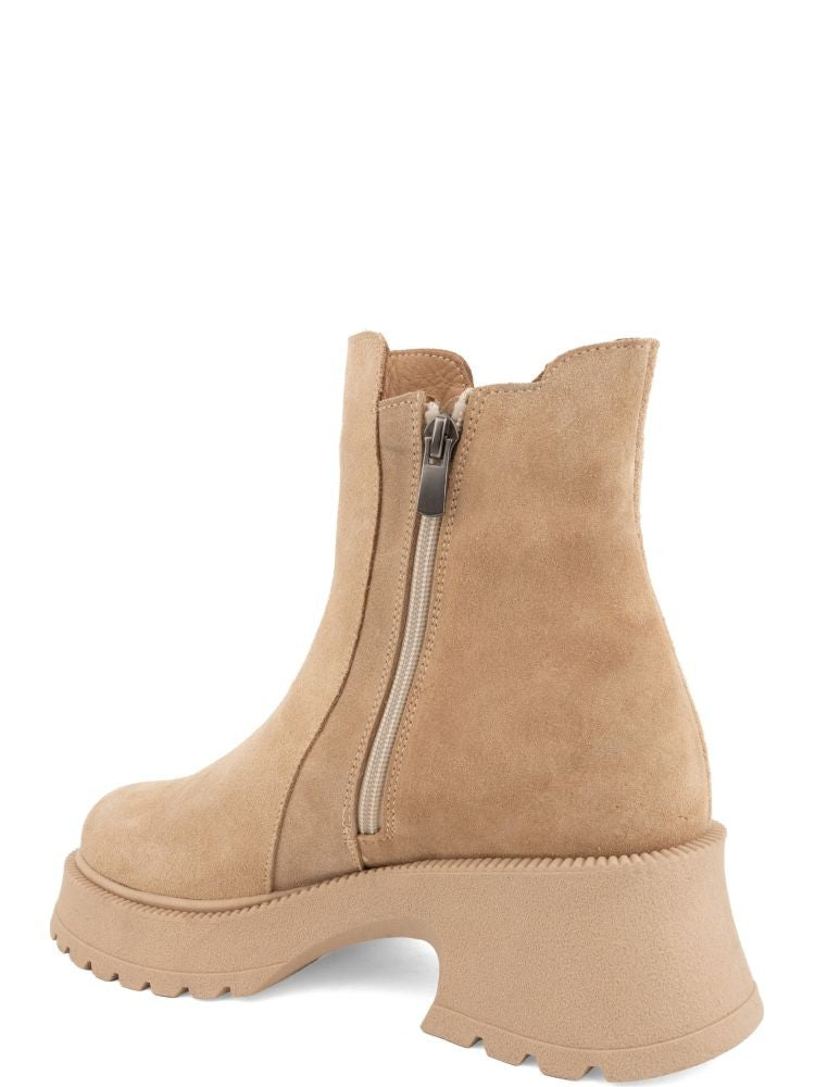 Prato Creativo Brown Suede Elastic Side Panel Ankle Boots