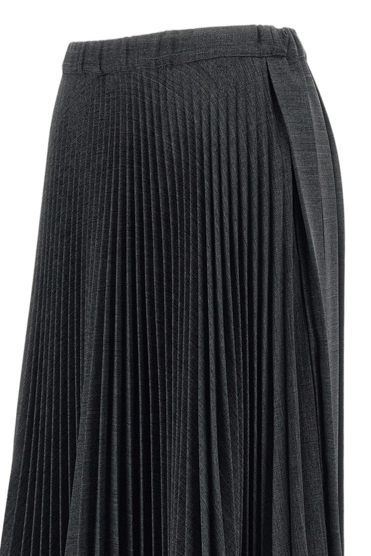 Plan C Grey Asymmetrical Hem Pleated Maxi Skirt