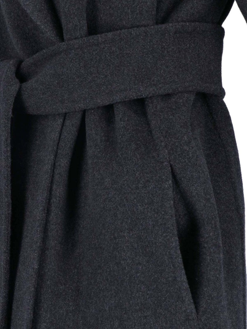 Khaite Romare Grey Wide Lapel Belted Wool Coat