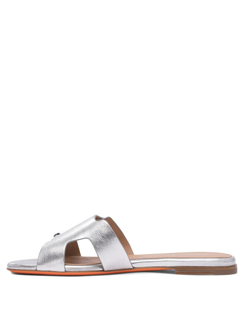 Santoni Sleek Leather Sandals With Buckle Accents