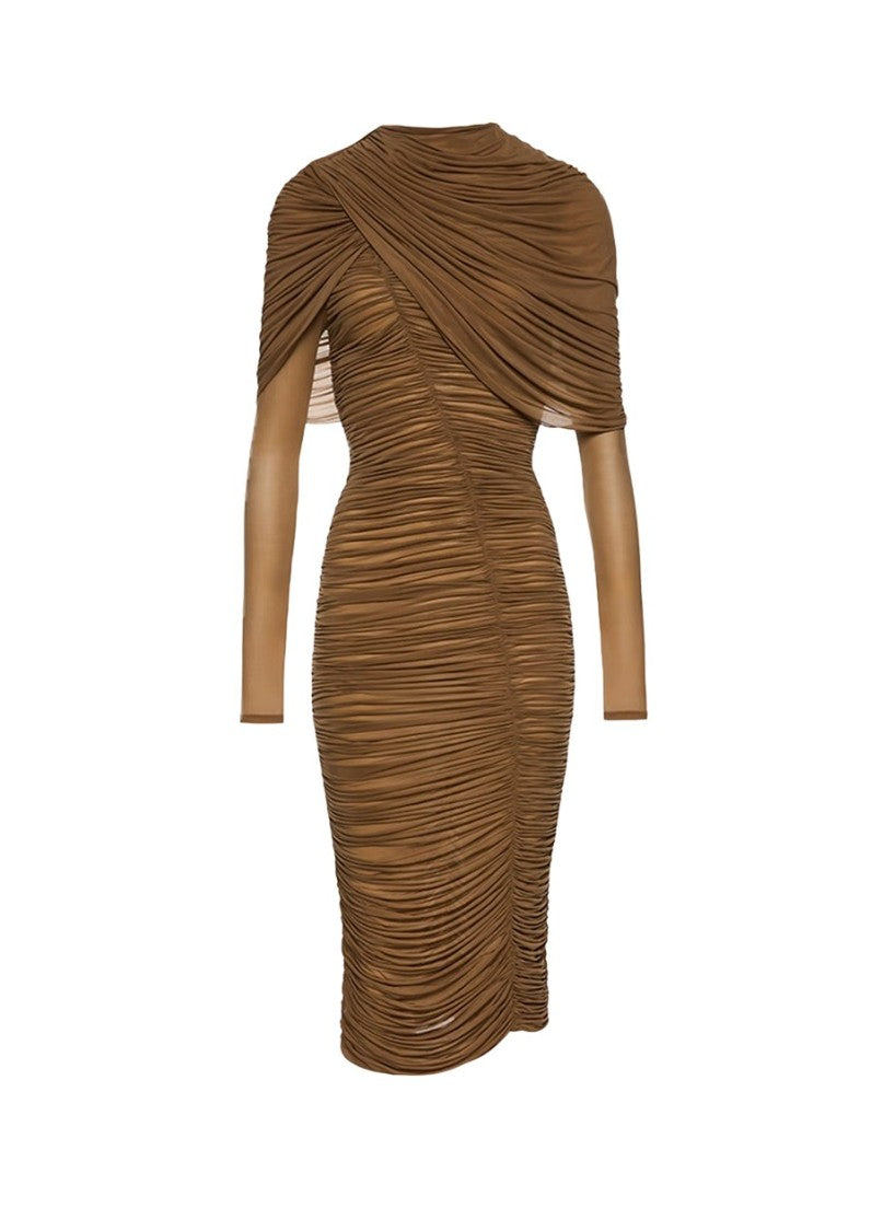 Magda Butrym Sheer Cupro Midi Dress With Dramatic Cape Overlay