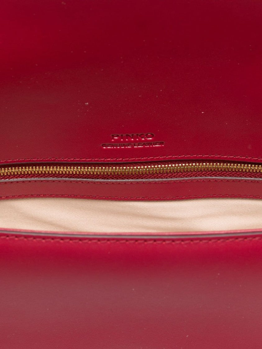 Pinko Structured Red Calfskin Shoulder Bag With Gold Clasp