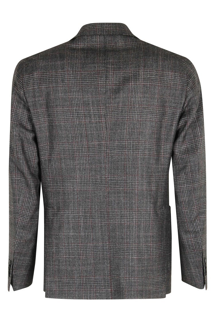 Tagliatore Checkered Wool-Silk Blend Blazer With Peaked Lapel