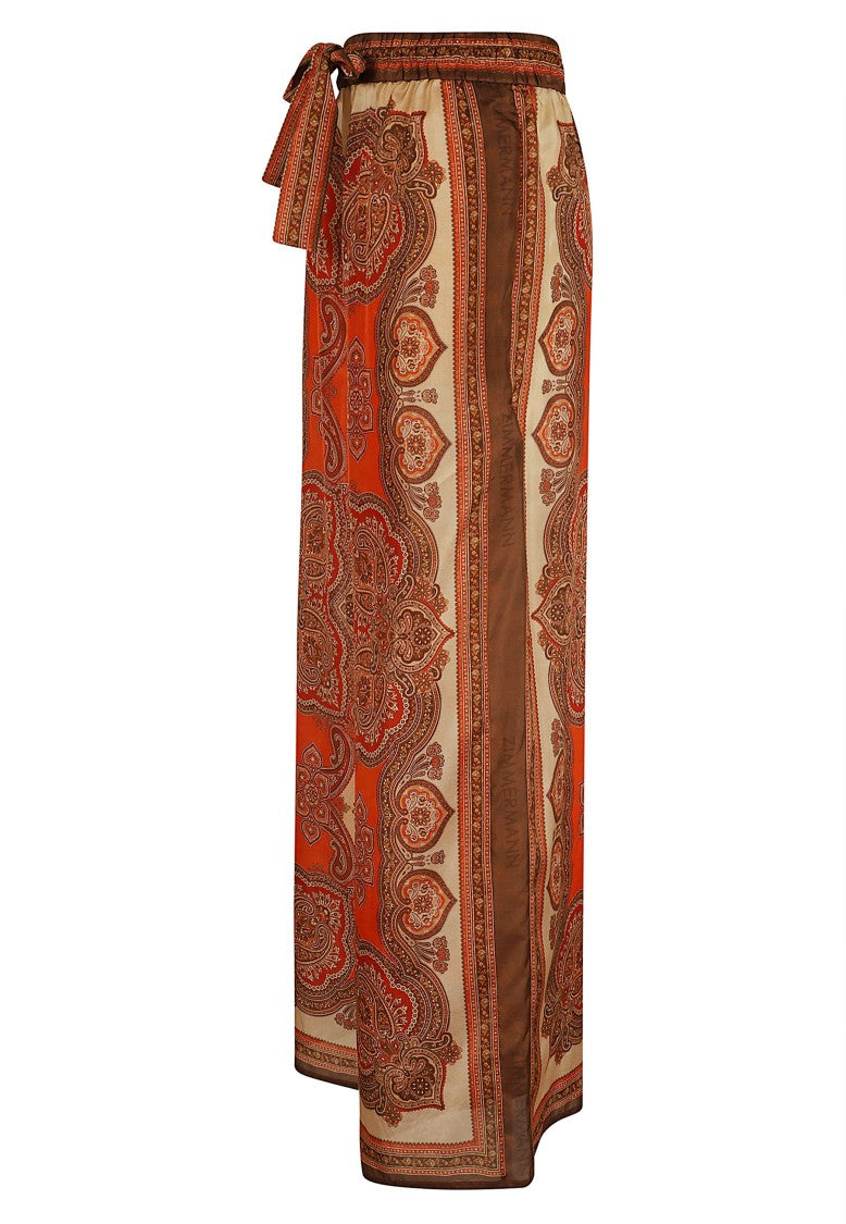 Zimmermann Tangerine Paisley High-Waisted Silk Wide-Leg Pants