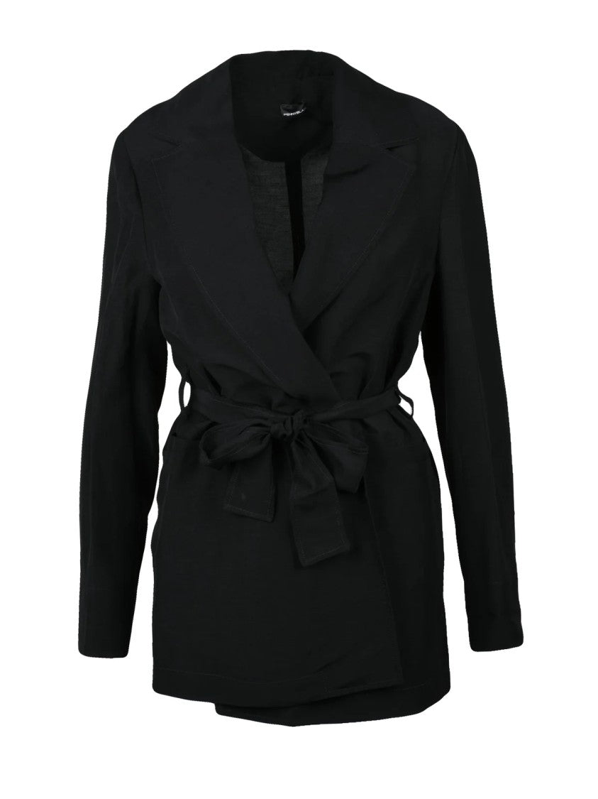 Pennyblack Black Aleggio Belted Viscose-Linen Wrap Blazer
