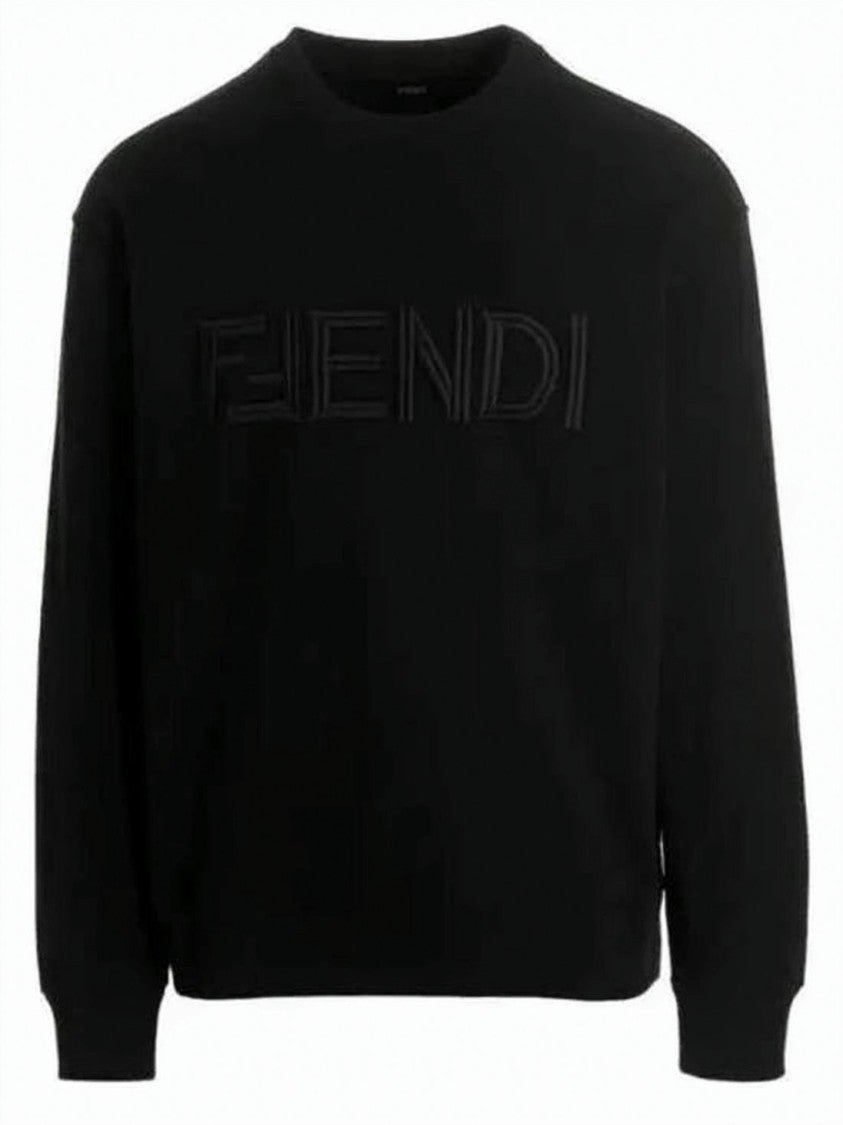 Fendi Monochromatic Long-Sleeve Crewneck Shirt With Embossed Logo