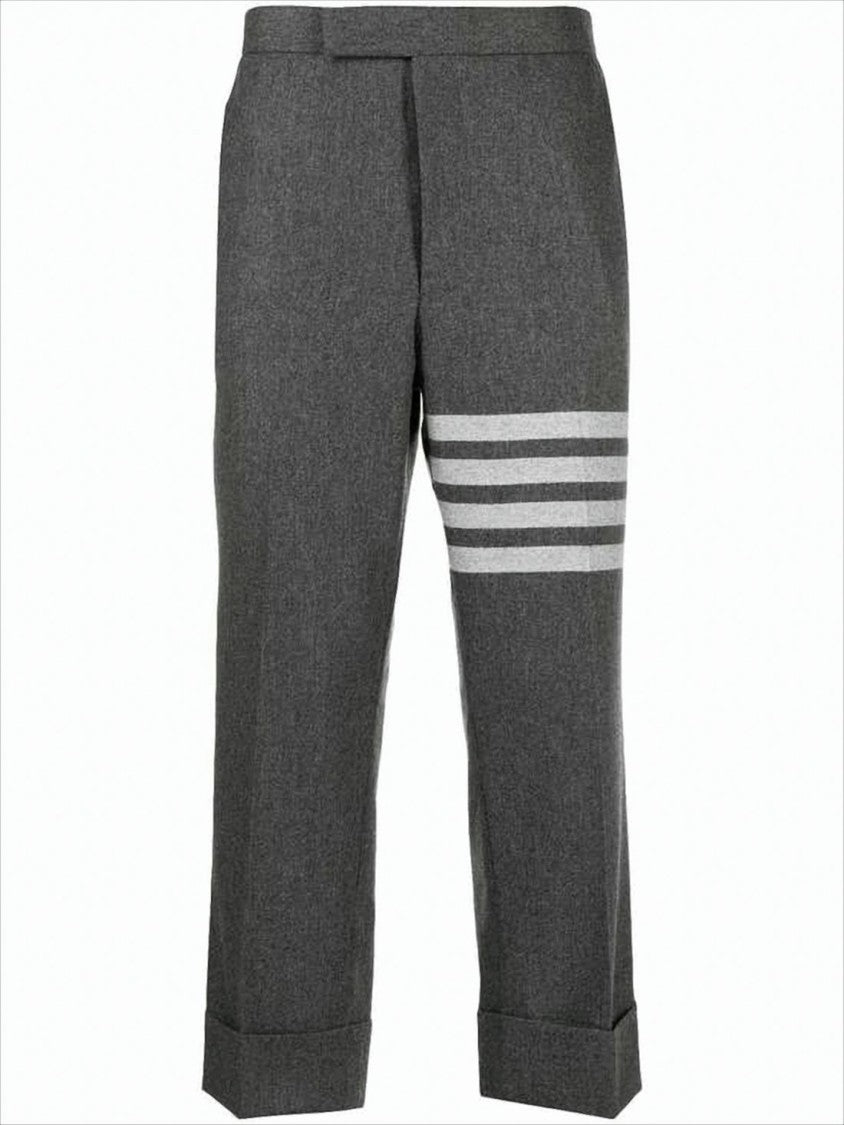 Thom Browne Cropped Grey Suit Pants With Tailored Fit And Distinctive Stripes