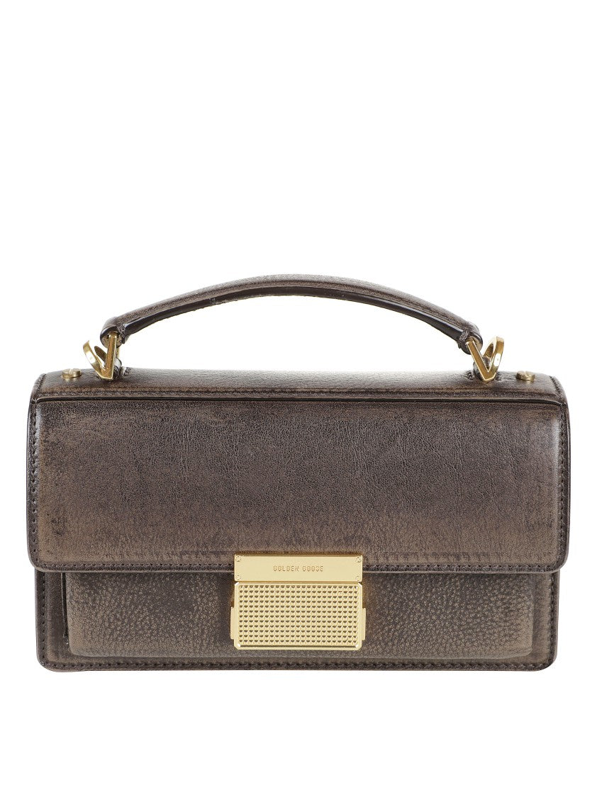 Golden Goose Structured Dark Brown Handbag With Gold-Tone Clasp