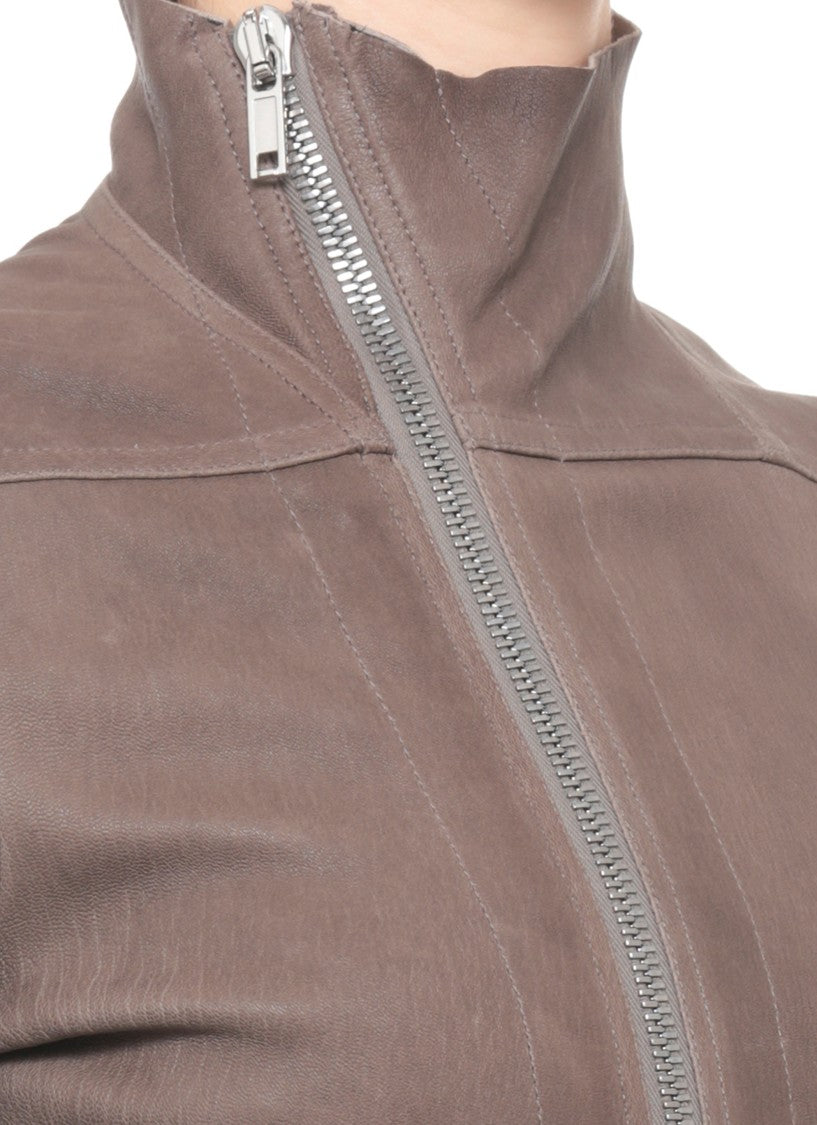 Rick Owens Brown High Neck Gary Leather Jacket