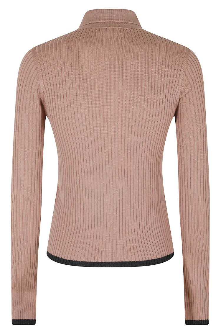 Roberto Collina Anthracite Pink Ribbed Merino Wool Cardigan