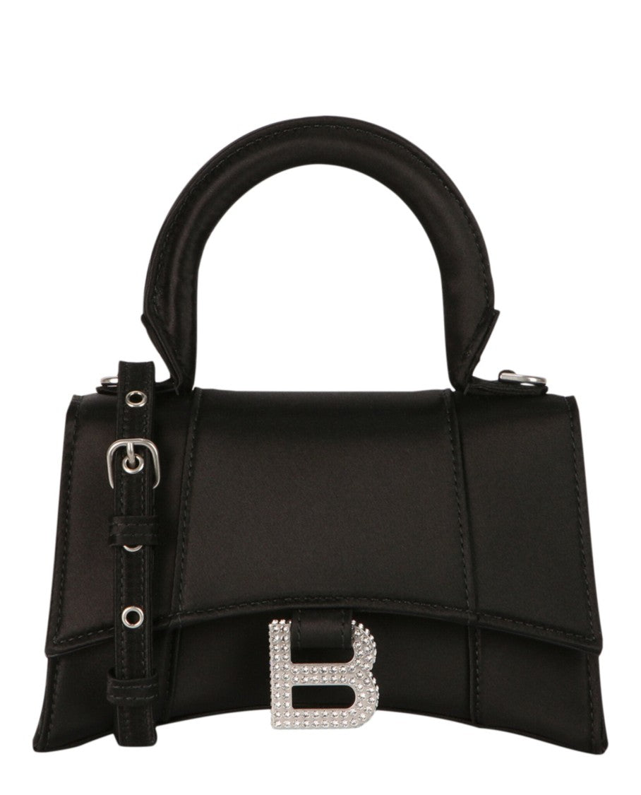 Balenciaga Xs Hourglass Top Handle Bag In Satin And Strass