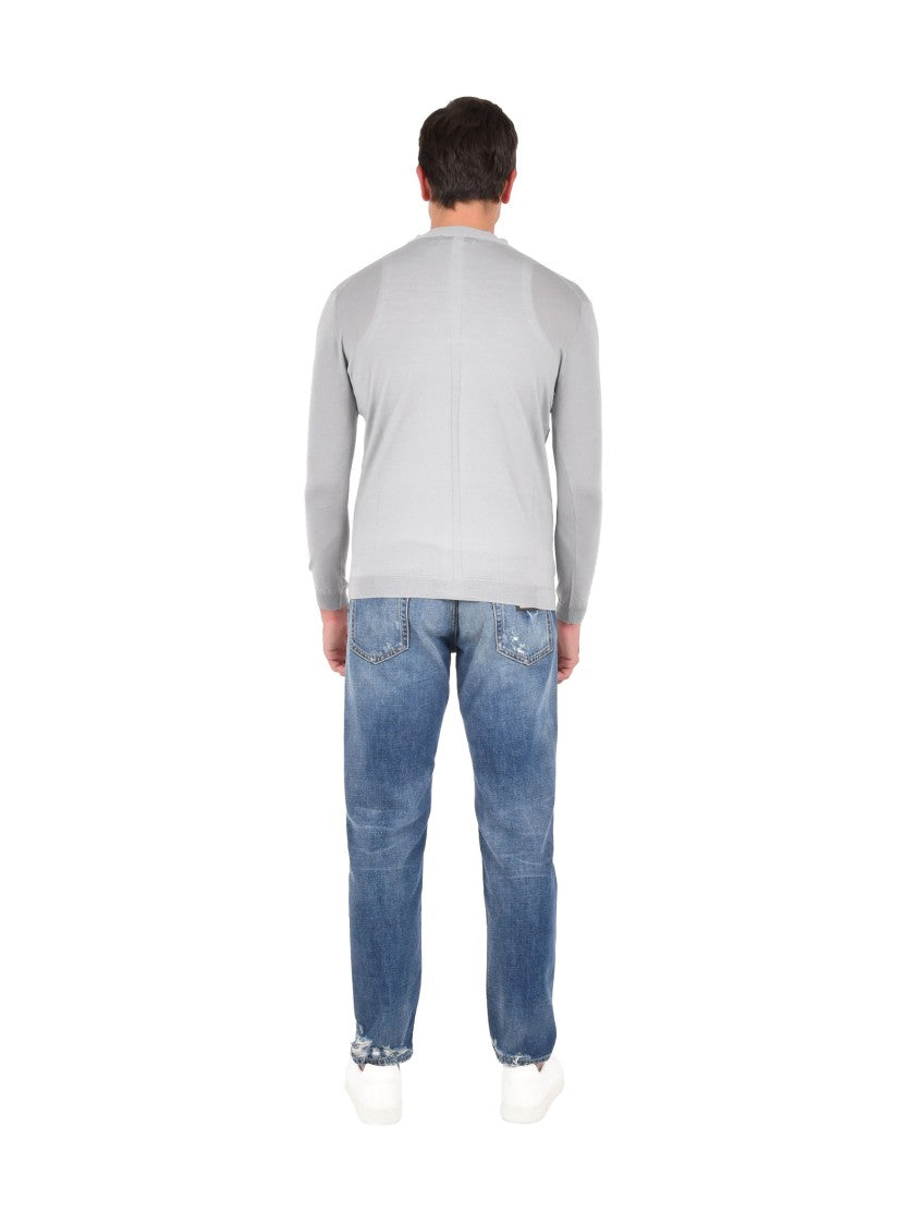 Low Brand Double-Collar Light Gray Cardigan In Extra-Fine Merino Wool