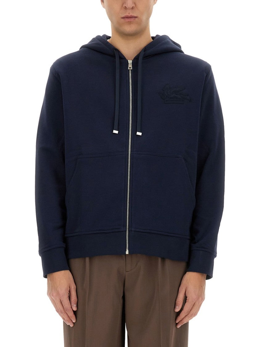 Etro Zip-Up Black Hoodie With Embossed Logo