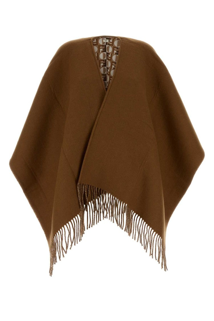 Fendi Biscuit Wool Blend Reversible Cape