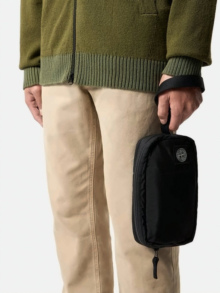 Stone Island Rectangular Black Clutch With Zip Closure