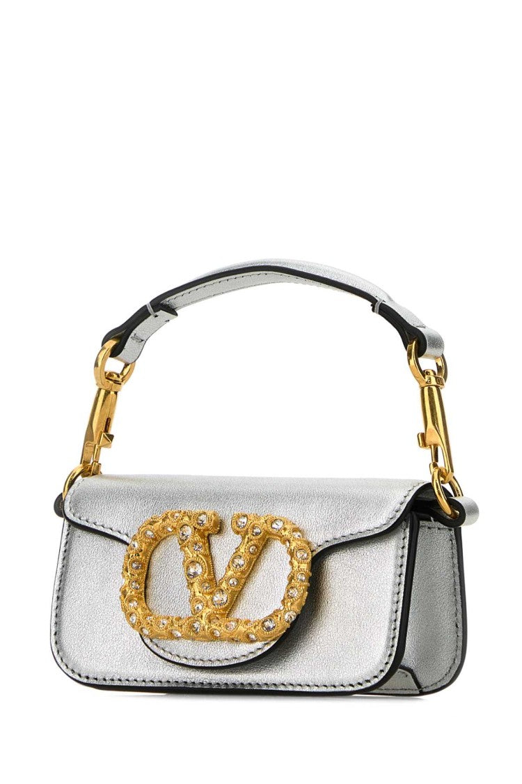 Valentino Garavani Silver Leather Micro Locã² Handbag