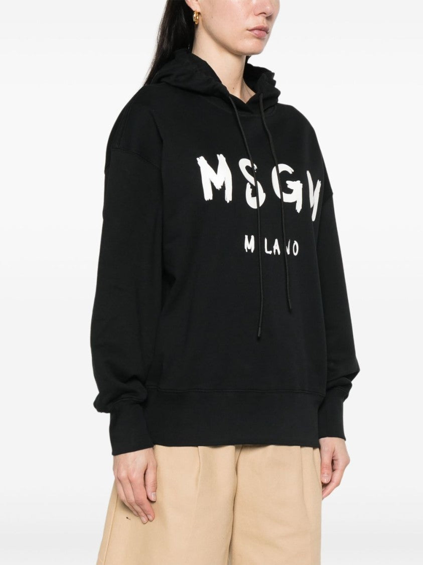 Msgm Black Hoodie With Long Raglan Sleeves