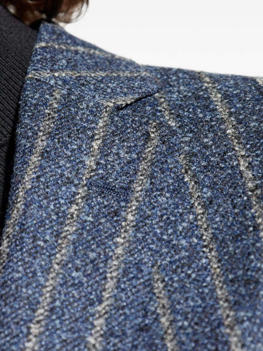 Etro Pinstripe Blazer In Blue And Gray
