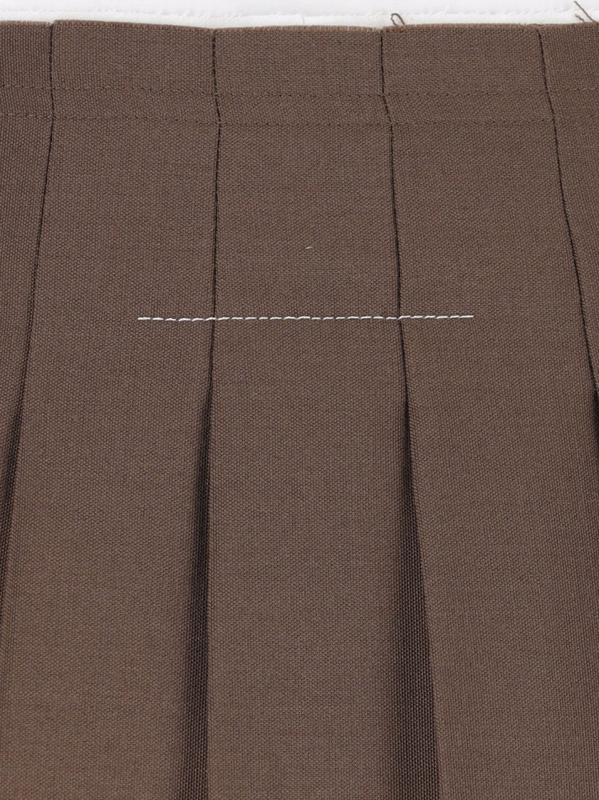 Mm6 By Maison Margiela Brown Virgin Wool-Blend Pleated Mini Skirt