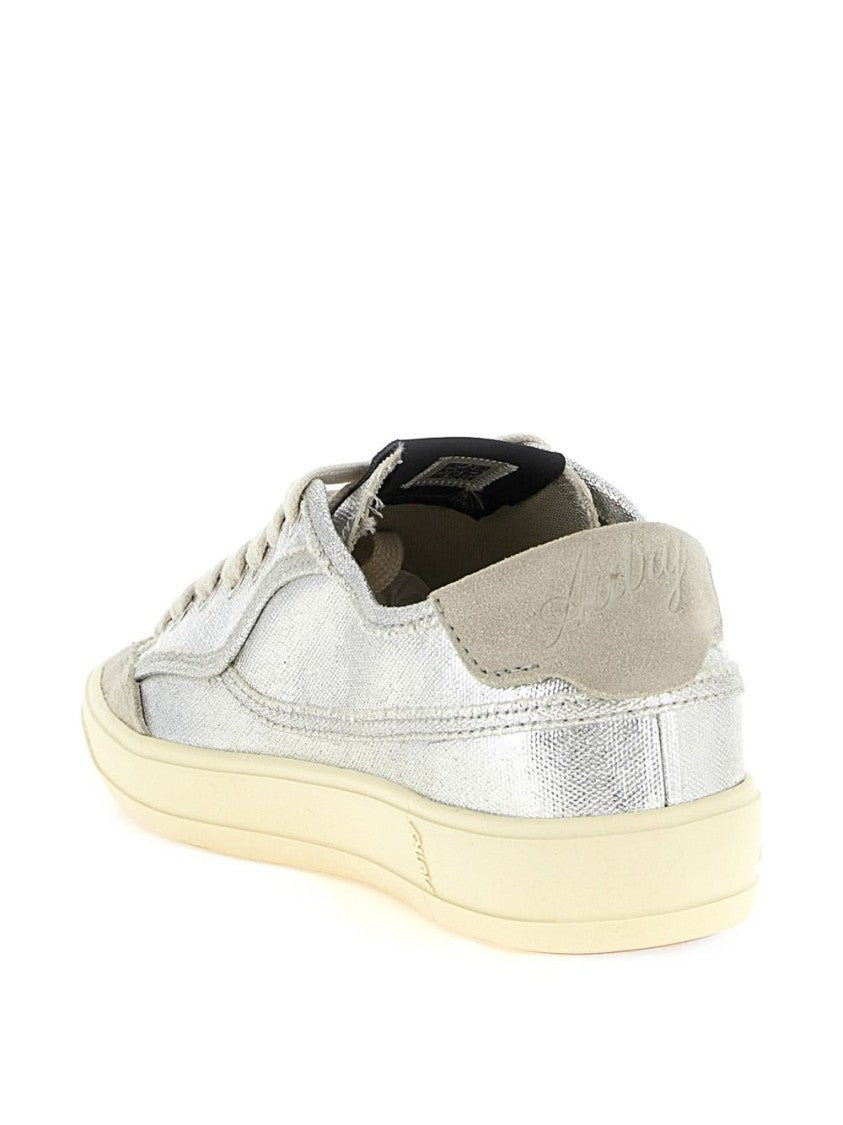 Autry Silver Metallic Canvas Lace-Up Sneakers