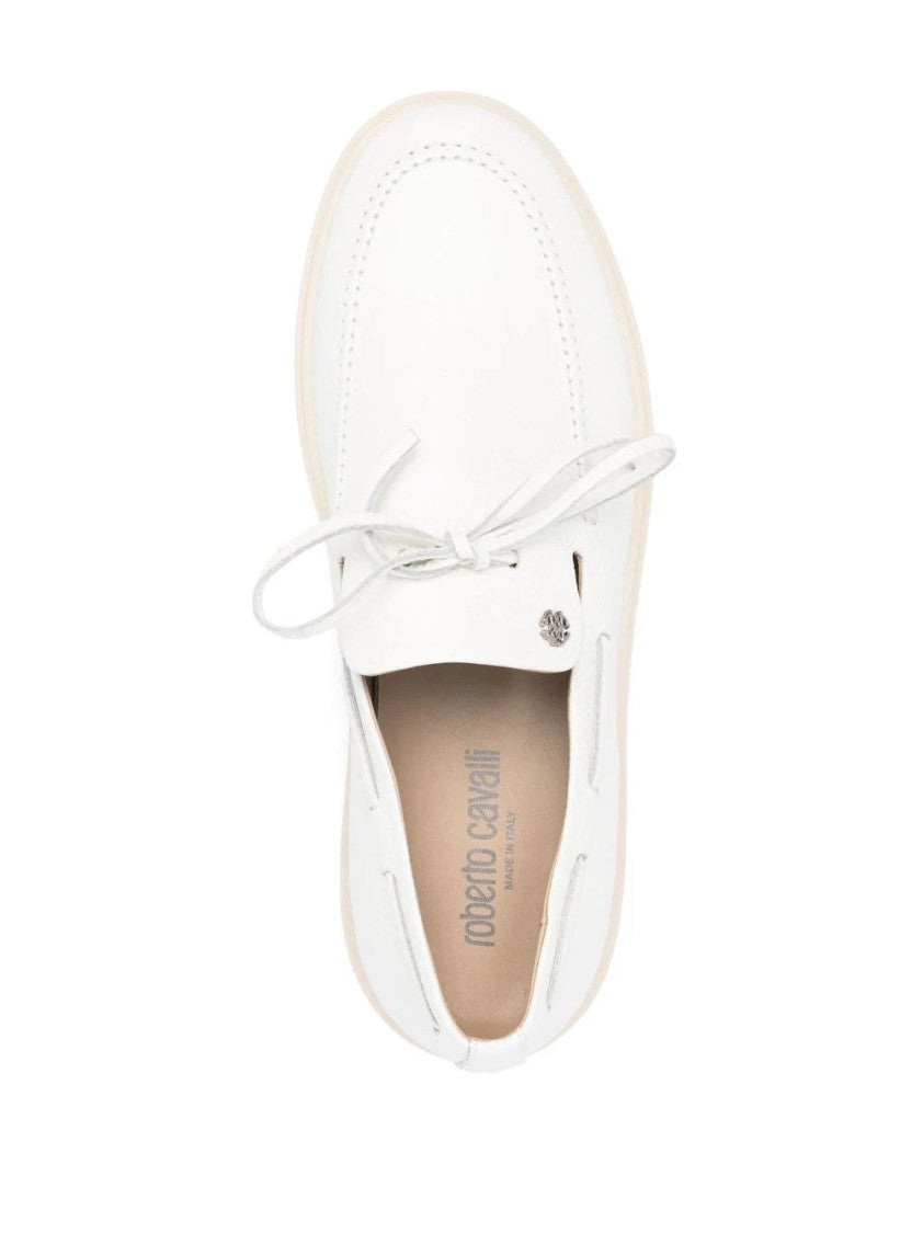 Roberto Cavalli Refined White Moccasin Loafers With Subtle Bow Detail