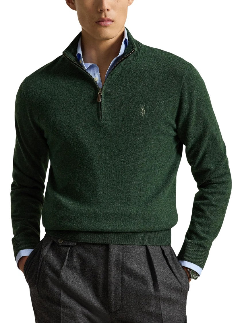 Polo Ralph Lauren Deep Green Quarter-Zip Pullover With Embroidered Pony Detail