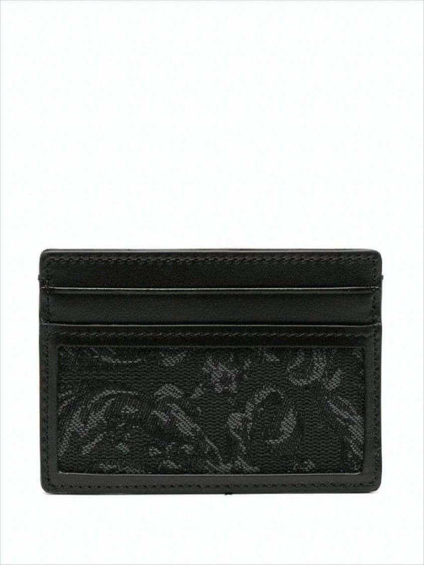Versace Calf Leather Card Wallet With Patterned Design