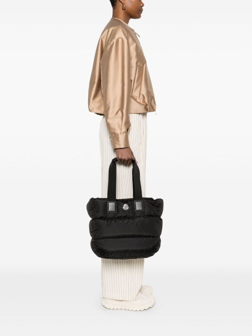 Moncler Puffy Black Tote Bag With Top Zip And Dual Handles
