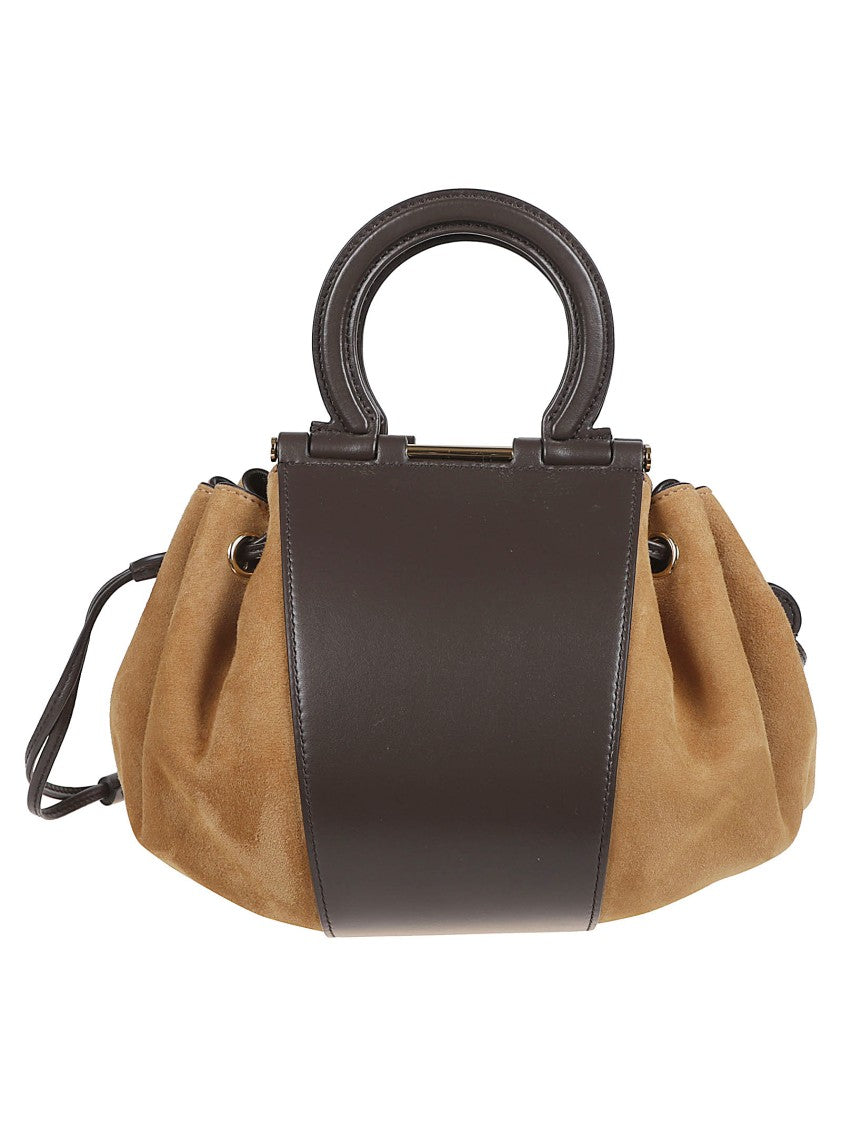 Ferragamo Crocodile-Embossed Suede Bucket Bag With Gancini Handle