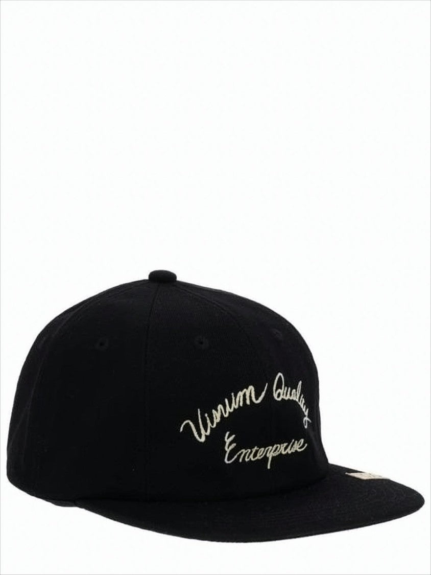 Visvim Structured Black Cap With Embroidered Cursive Text
