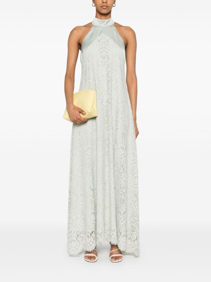 Dexterior High Neck Lace Overlay Maxi Dress