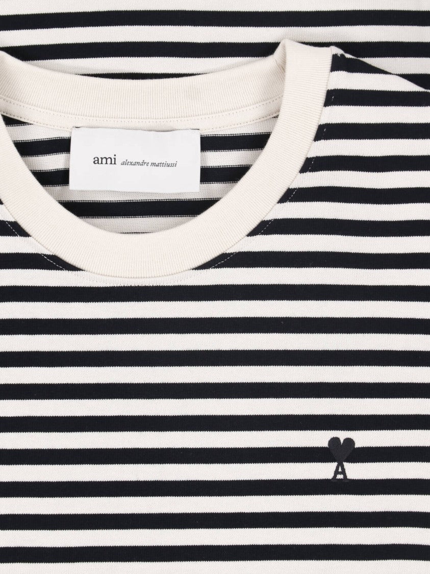 Ami Paris Black Striped Long-Sleeve Ami De Cœur Cotton T-Shirt