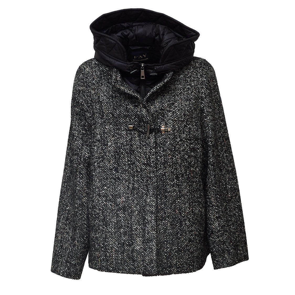 Fay Toggle Cape With Textured Herringbone Pattern And Quilted Details