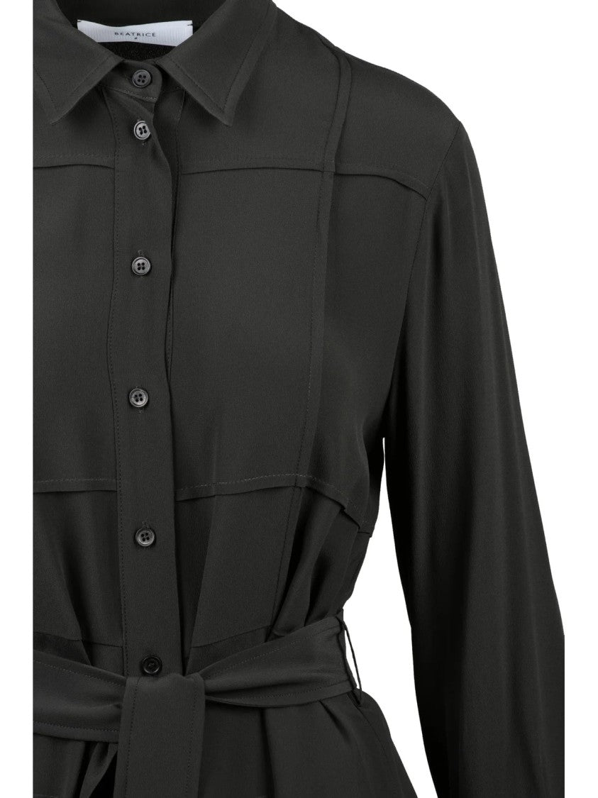 Beatrice.B Button-Down Midi Shirt Dress With Self-Tie Belt And Textured Panel Details