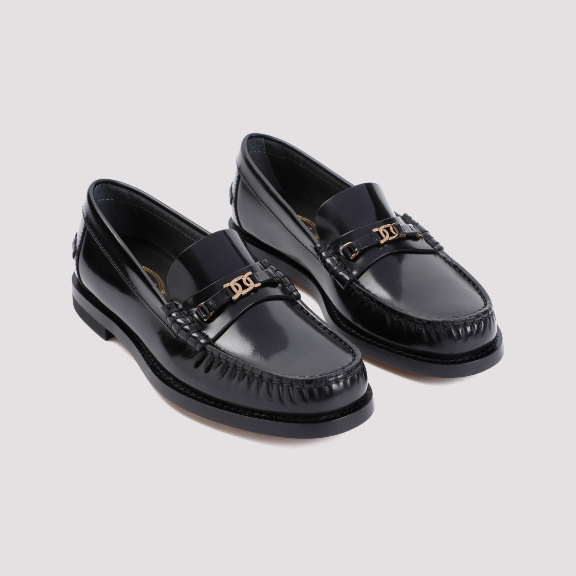 Tod's Micro Catena Black Leather Loafers