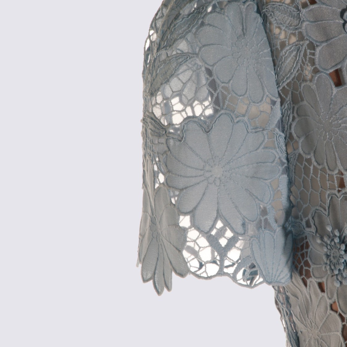 Self-Portrait Delicate Lace Midi Dress With Floral Patterns And Bow Tie Detail