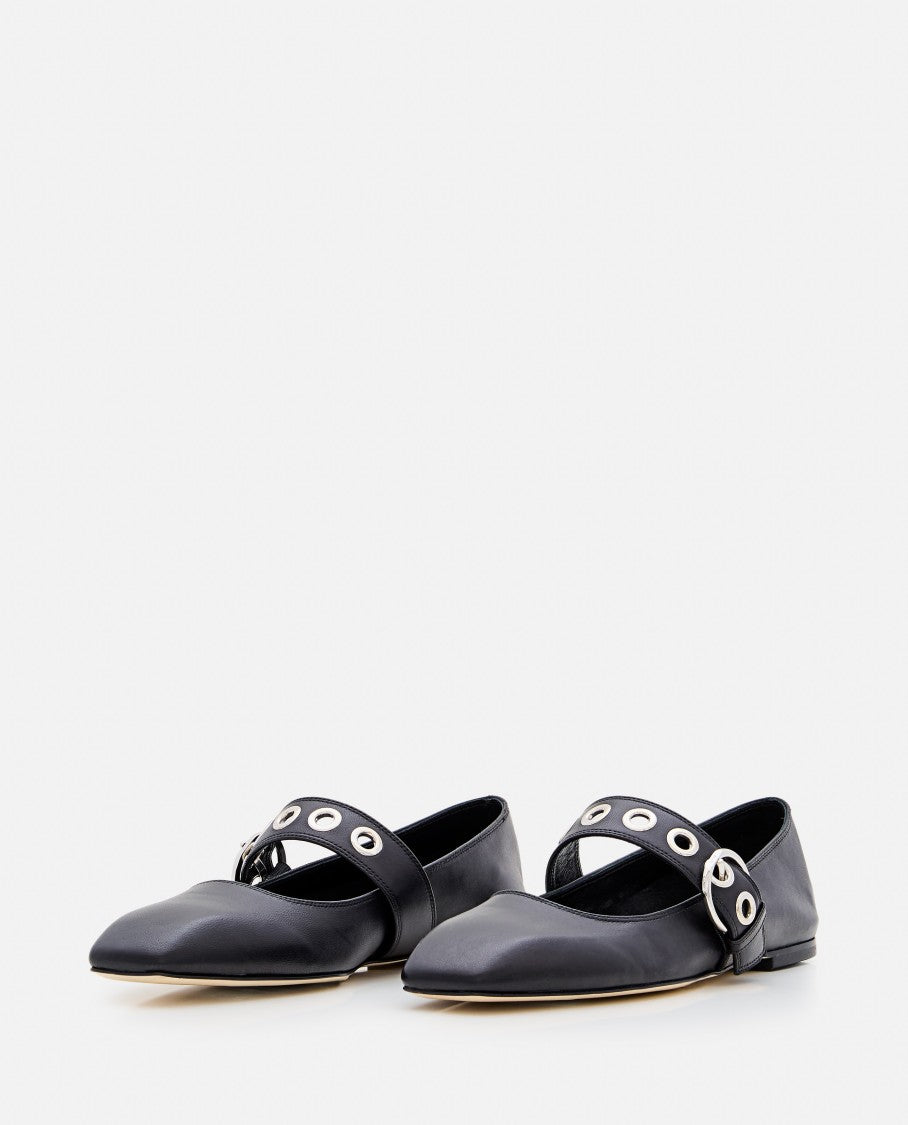 Aeydē Black Uma Eyelet Nappa Leather Ballet Shoes