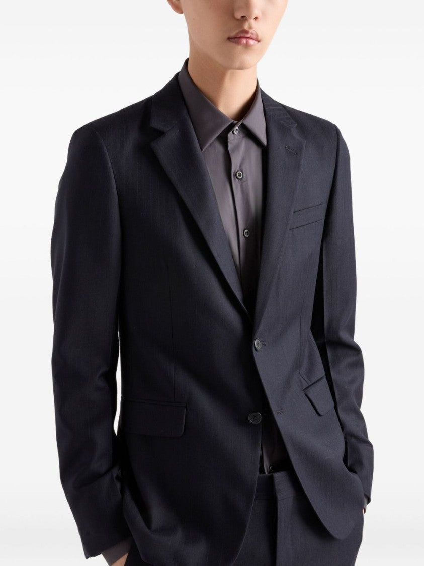 Prada Tailored Navy Blue Suit Jacket And Matching Trousers