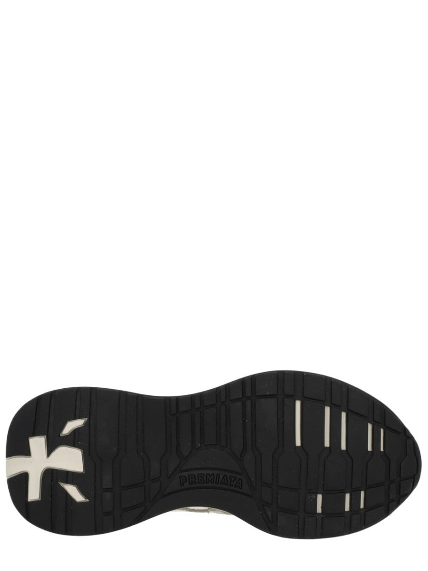 Premiata Beige And Cream Leather Sneakers With Textured Detailing