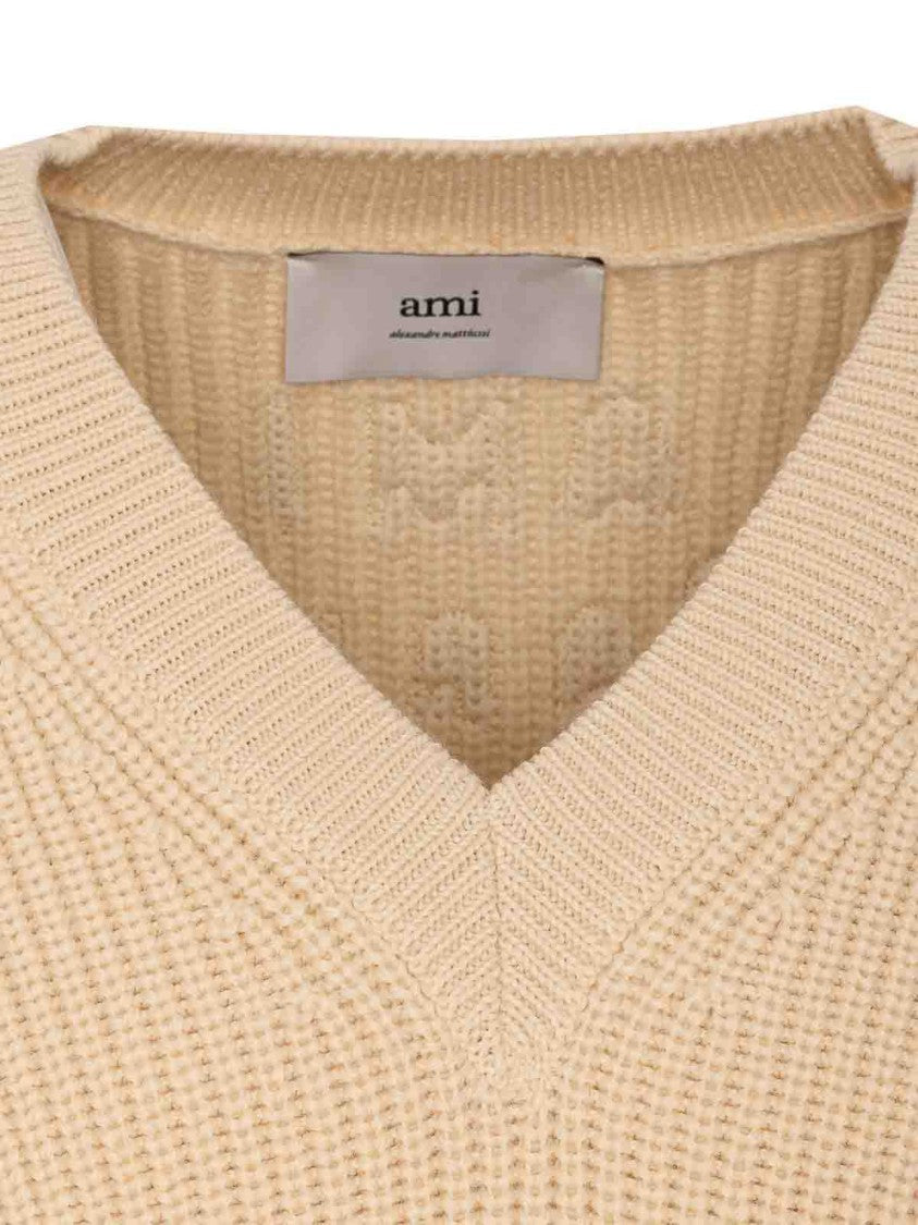 Ami Beige Ribbed Sweater