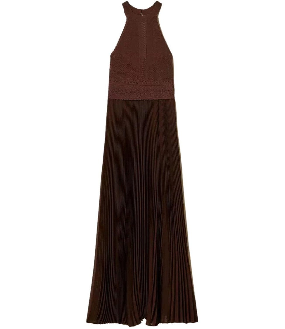 Twin-Set Textured Bodice Sleeveless Maxi Dress