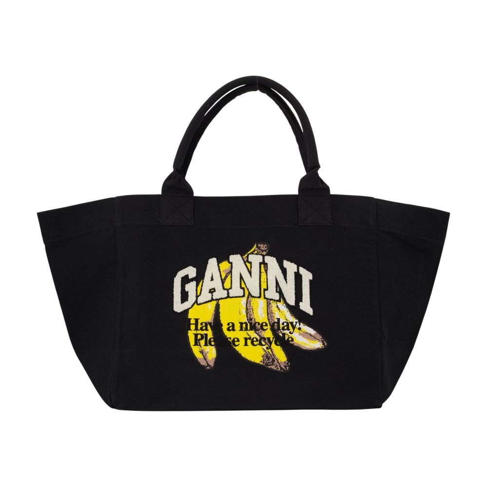 Ganni Xxl Banana Shopper Bag - Cotton - Black