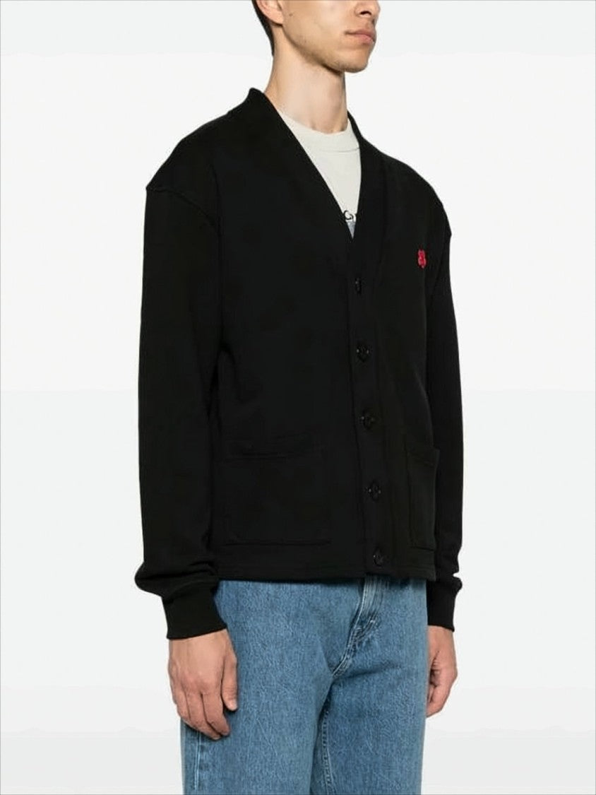 Kenzo Black Knitwear Cardigan With Floral Graphic And Logo