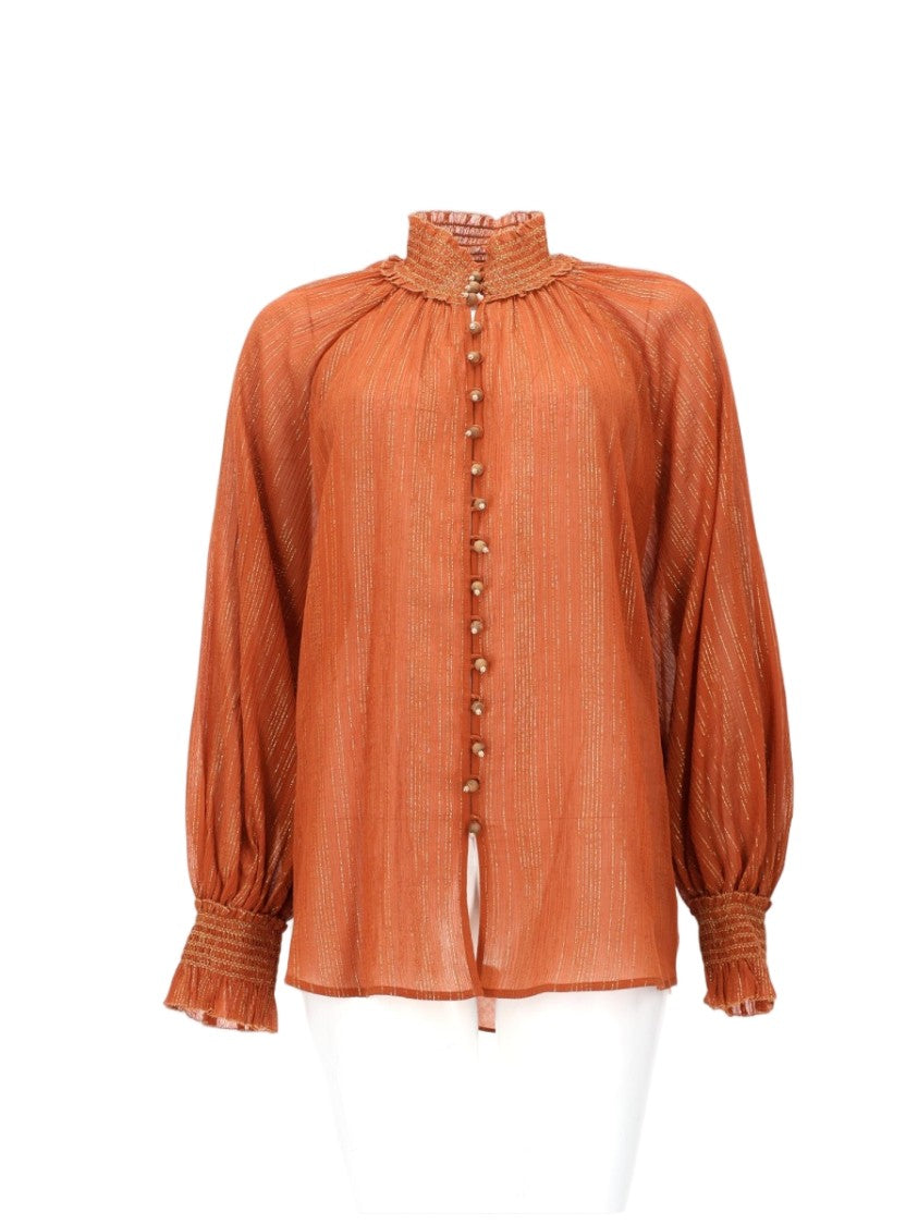Zimmermann Aster Ruffled Neckline Cotton-Silk Blouse