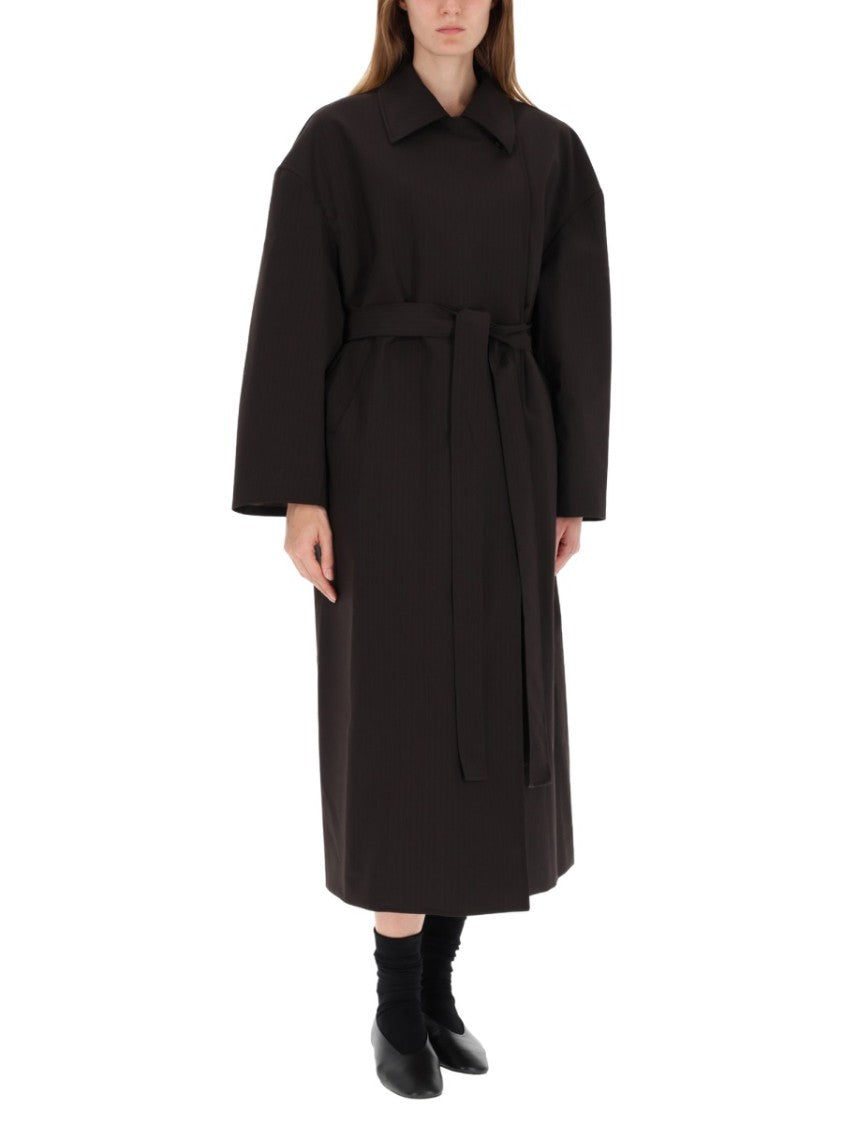 Our Legacy Long Oversized Coat With Wide Collar And Matching Belt