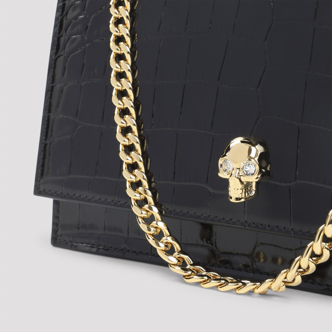 Alexander Mcqueen Crocodile-Embossed Black Leather Clutch