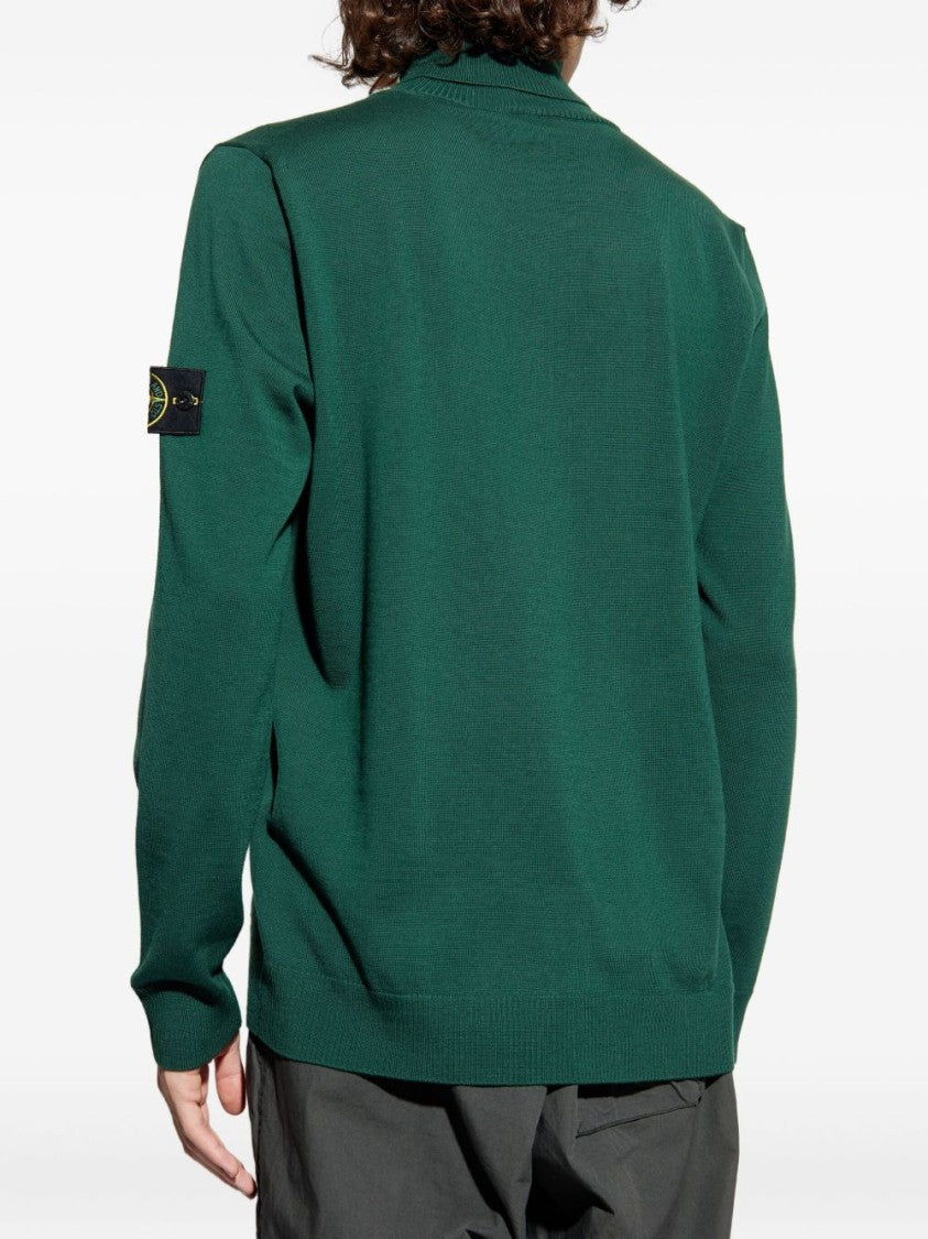 Stone Island Lightweight Turtleneck Sweater In Juniper Green With Iconic Badge