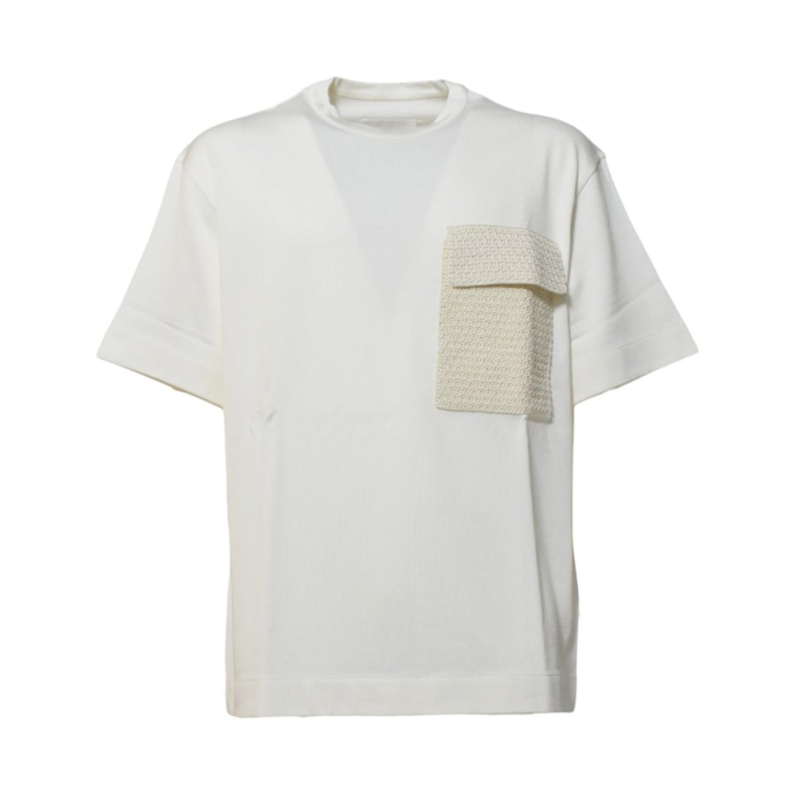 Jil Sander Boxy White Organic Cotton T-Shirt With Crochet Pocket